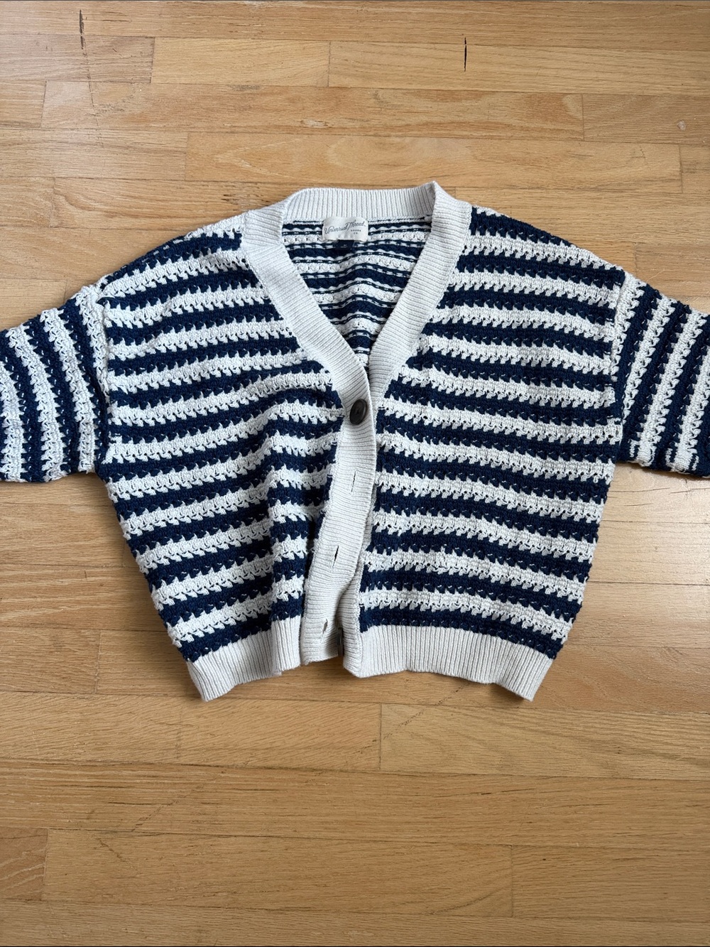 Universal Thread Navy & Cream Striped Crochet Button Cardigan